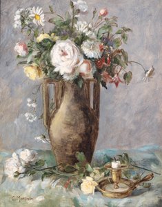 Blomsterstykke med lysestage